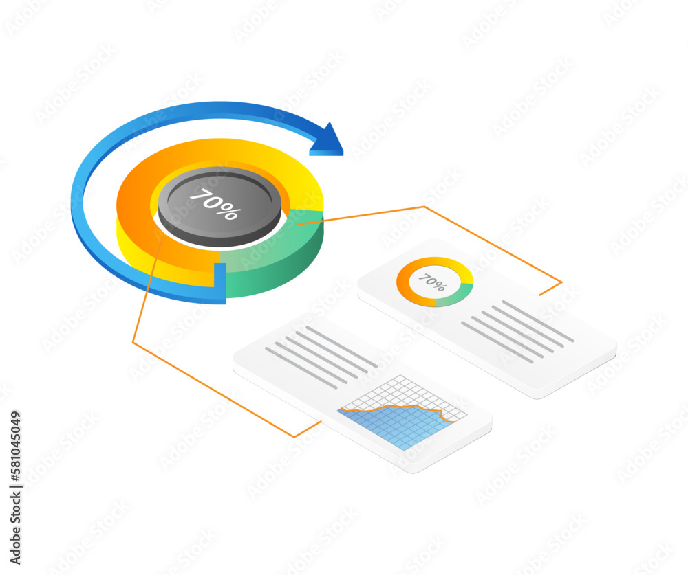 Poster flat 3d illustration concept isometric infographic data analysis pie chart