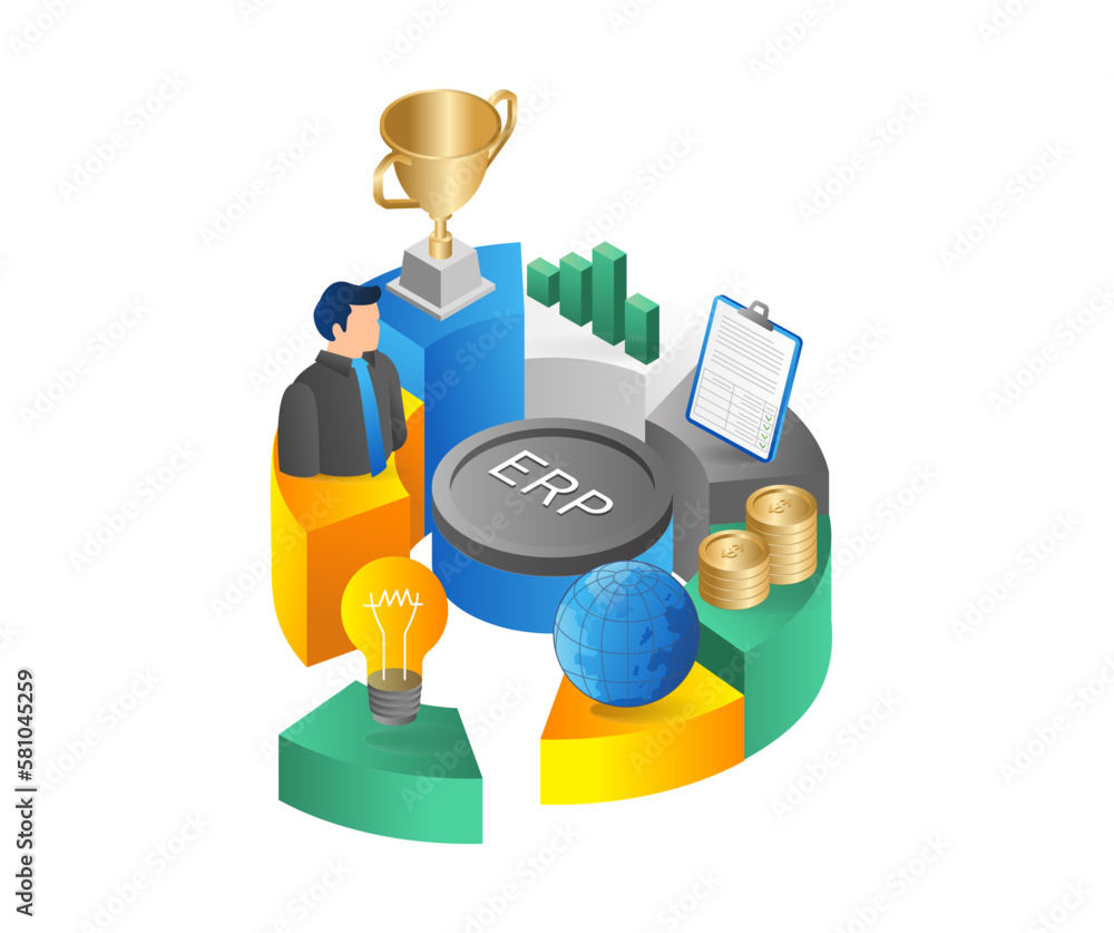 Aufkleber enterprise resource planning erp business circle network isometric flat 3d illustration concept