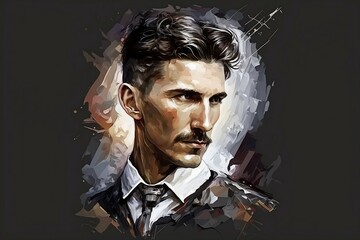 Nikola Tesla modern futuristic illustration