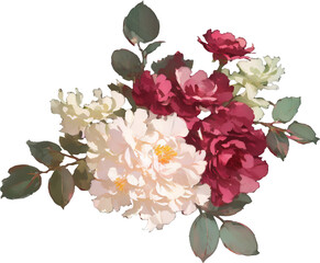 Watercolor illustration of peonies, flowers png isolated on transparent background. Graphic element, watercolor bouqet for cards.