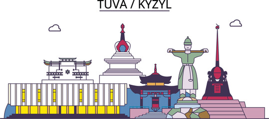 Russia, Kyzyl tourism landmarks, vector city travel illustration