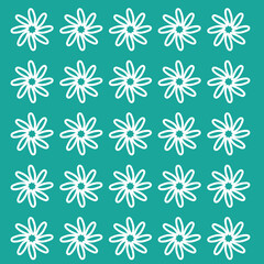 seamless pattern with flowers on Tiffany greenbackground 