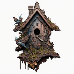 Cuckoo wall clock with birds in white background Generative AI Illustration