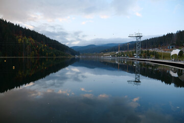 Beautiful lake in Bukovel - largest ski resort in Carpathians, Ukraine