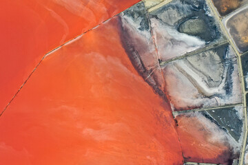 Salt production on the pink salt lake for the food industry, cosmetology, and spa, Kherson region, Ukraine.