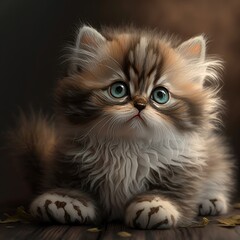 Naklejka na ściany i meble Adorable Kitten with Big Eyes. AI generate