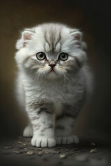Fototapeta premium Sad Scottish Fold Kitten with White Fur. AI generate