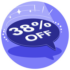 Sale tag 38% thirty eight percent off in 3D, vector illustration, balloon shape, art.