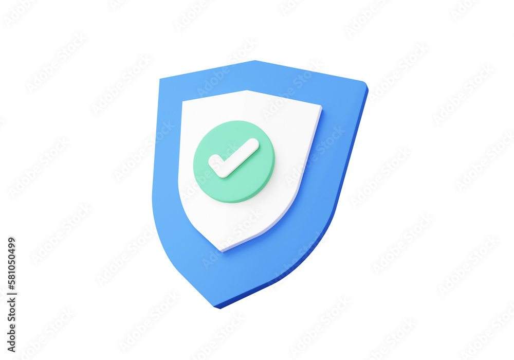 Poster blue protection shield icon and check mark with security, private data system protection, personal p