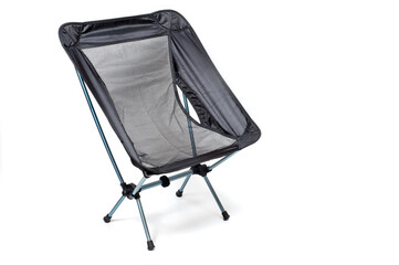 Folding quick-assembled lightweight travel chair on a white background.