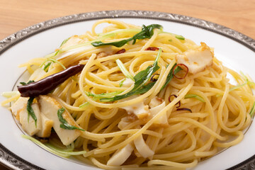 厚揚げと水菜のぺペロンチーノ