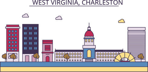 Obraz premium United States, Charleston West Virginia tourism landmarks, vector city travel illustration