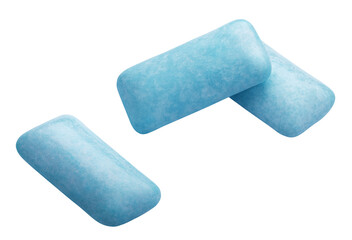 Three pieces of chewing or bubble gums isolated on transparent background