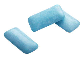 Three pieces of chewing or bubble gums isolated on transparent background