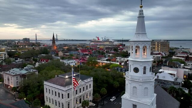 aerial over st michaels church in charleston sc, south carolina