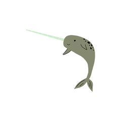 Narwhal Character sea animal on deep background. Wild life illustration. Vector illustration.