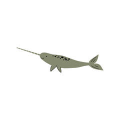 Narwhal Character sea animal on deep background. Wild life illustration. Vector illustration.