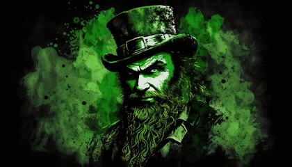 St. Patrick's day background. Leprechaun ghost Man in green hat generative ai