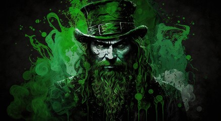 St. Patrick's day background. Leprechaun ghost Man in green hat generative ai