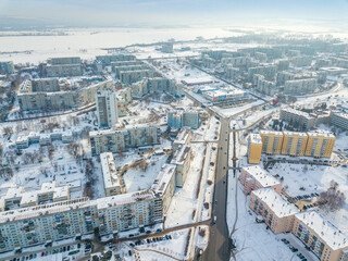 Novokuznetsk city district in winter from a bird's-eye view