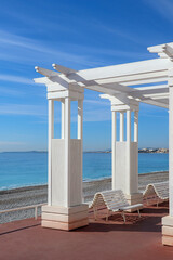 Fototapeta na wymiar Promenade des Anglais in Nice overlooking the Mediterranean Sea
