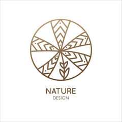 Knapweed flower logo. Round emblem floral plant of cornflower in linear style. Vector abstract badge for design of natural products, flower shop, cosmetics, ecology concepts, health, spa, yoga Center