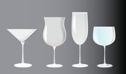 Glasses of champagne Vector, Wine glasses illustration 