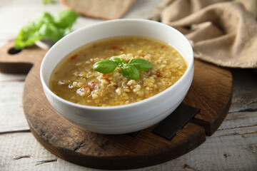 Homemade lentil soup with vegetables