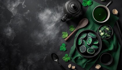 St. Patrick day background mockup with copy space for text in green and black colors generative ai