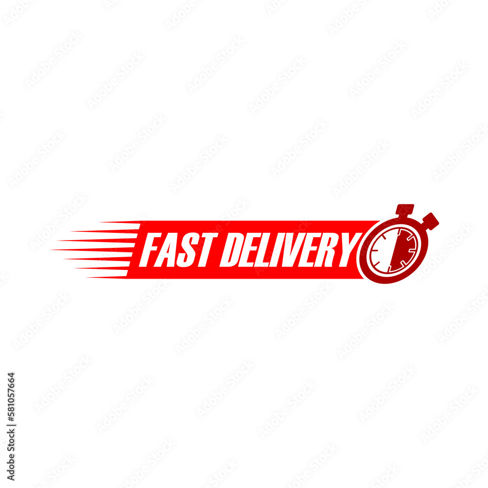 Poster fast delivery with timer icon isolated on transparent background