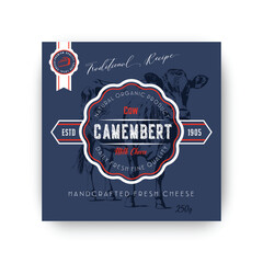 A round cheese label in vintage style, this design is editable and can be used as well as a label for a milk package or as a logo for a butcher shop