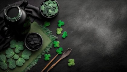 Obraz na płótnie Canvas St. Patrick day background mockup with copy space for text in green and black colors generative ai