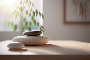 Wellness spa with zen stone on white room. Generate ai