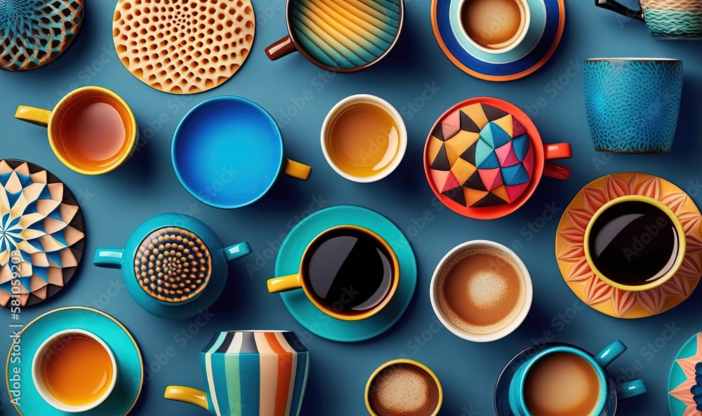 Aufkleber a bunch of cups of different shapes and sizes on a table. generative ai