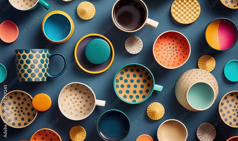 Poster a group of cups that are sitting on a table together. generative ai