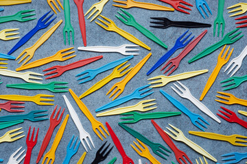 Group of small disposable plastic forks