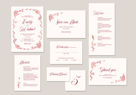 Wedding Suite Layout with Floral Illustrations