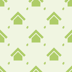 Green Eco house with leaves, eco concept pattern.