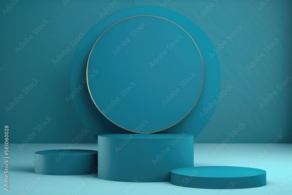 Aufkleber 3d rendering of blue round podium for product presentation in minimal style