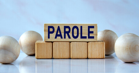 PAROLE - word on wooden cubes on a light background with balls - obrazy, fototapety, plakaty