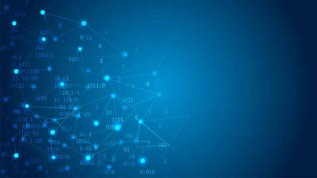 Illustration of computer network. Random binary data