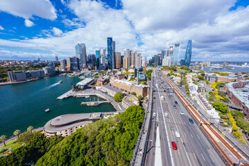 Fototapeta na wymiar Sydney Skyline From The Harbour Bridge in Australia