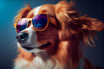 close up dog with a sunglasses. Generative Ai