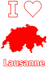 Naklejka premium Schweiz Karte mit der Stadt Lausanne in Flagge Farbe
