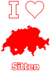 Schweiz Karte mit der Stadt Sitten in Flagge Farbe