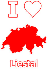 Schweiz Karte mit der Stadt Liestal in Flagge Farbe
