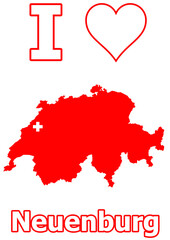 Schweiz Karte mit der Stadt Neuenburg in Flagge Farbe