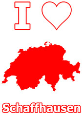 Schweiz Karte mit der Stadt Schaffhausen in Flagge Farbe