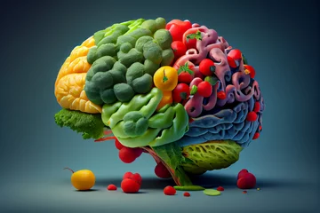 Foto op Canvas Healthy brain food to boost brainpower nutrition concept as a group of nutritious nuts fish vegetables . AI Generate © slonme