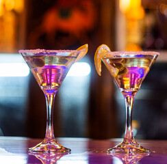 martini glass with olives